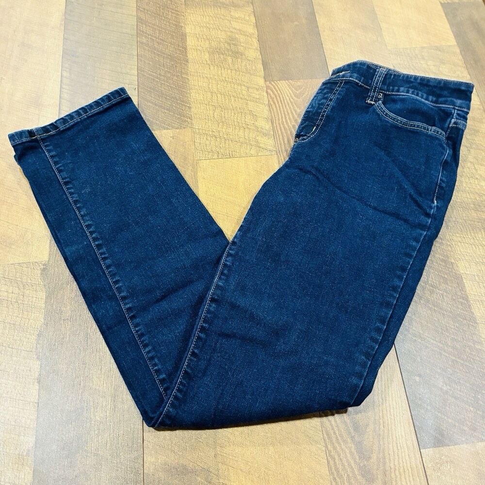 St Johns Bay Womens Straight Leg Jeans Dark Wash Blue Stretch Denim Size 8 LONG